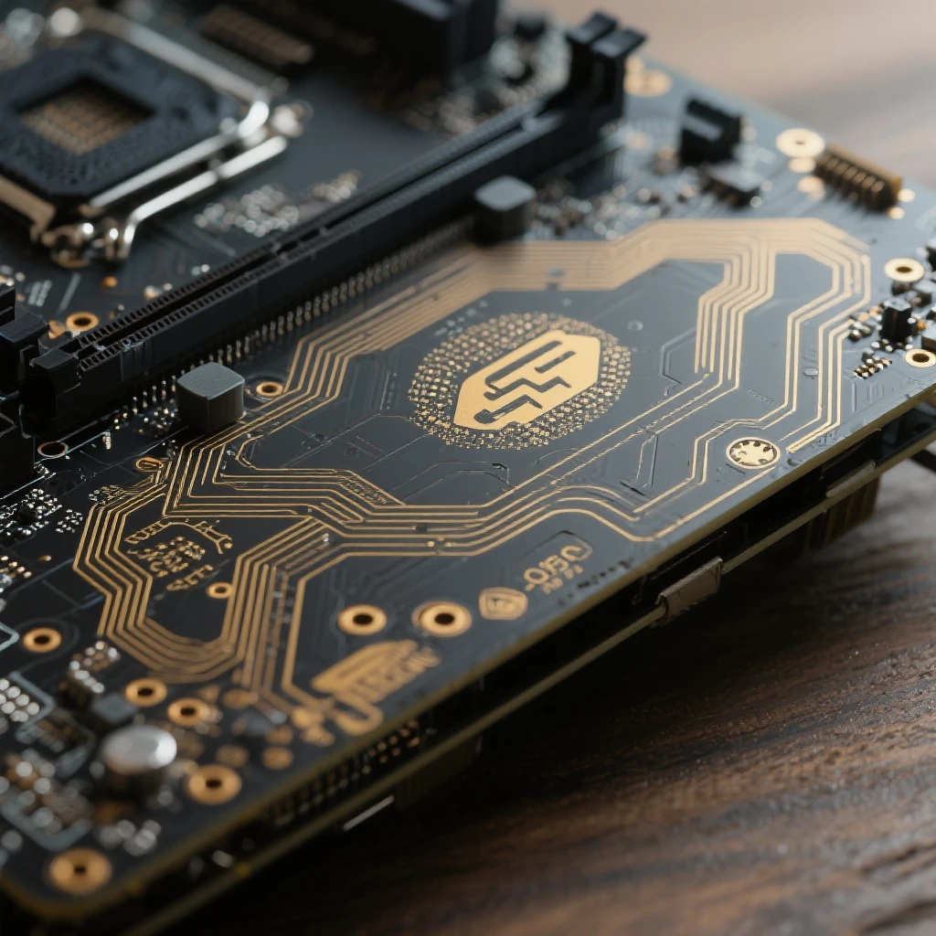 Black motherboard with subtle gold etchings emoji
