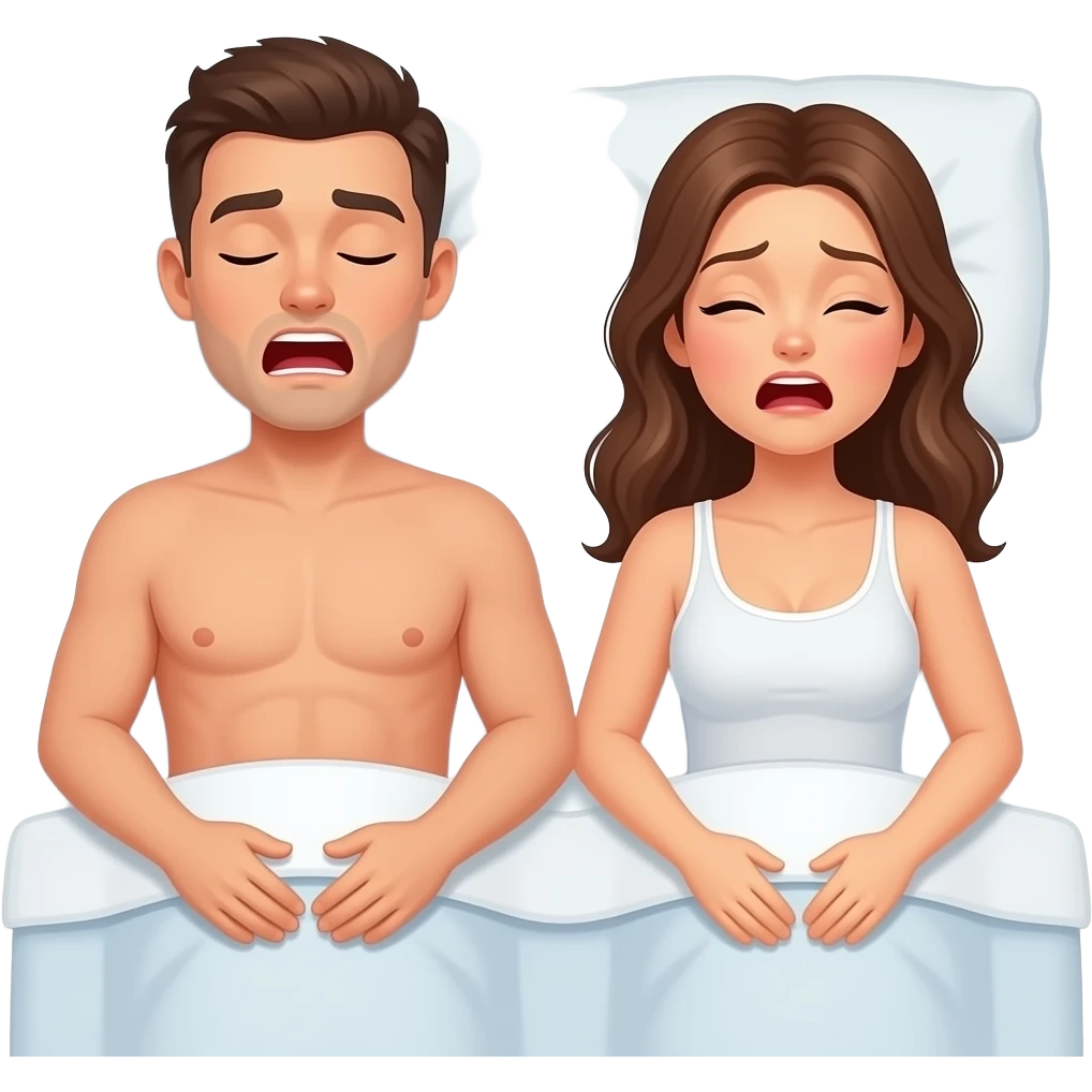 Man and woman on the bed they moaning, both naked like you can see the inch of the penis inside the vagina emoji