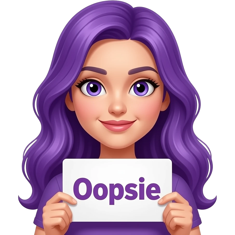 sexy girl with long purple hair and purple eyes holding a Ooopsie... sign emoji