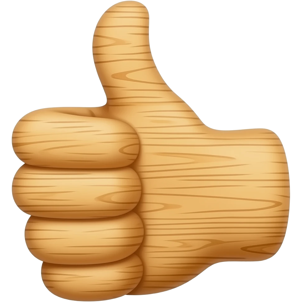 a wooden thumbs up emoji