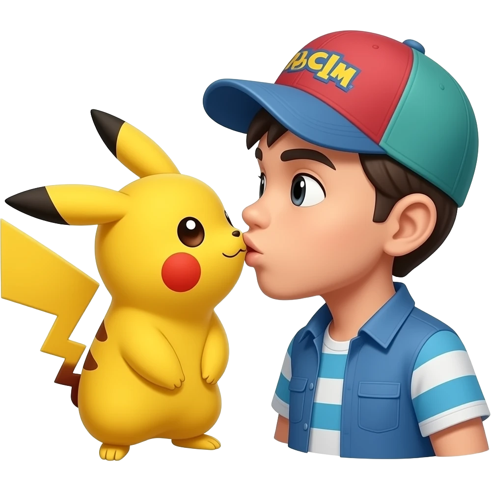 Pikachu-and-Sacha-with-a-cap-make-a-kiss emoji