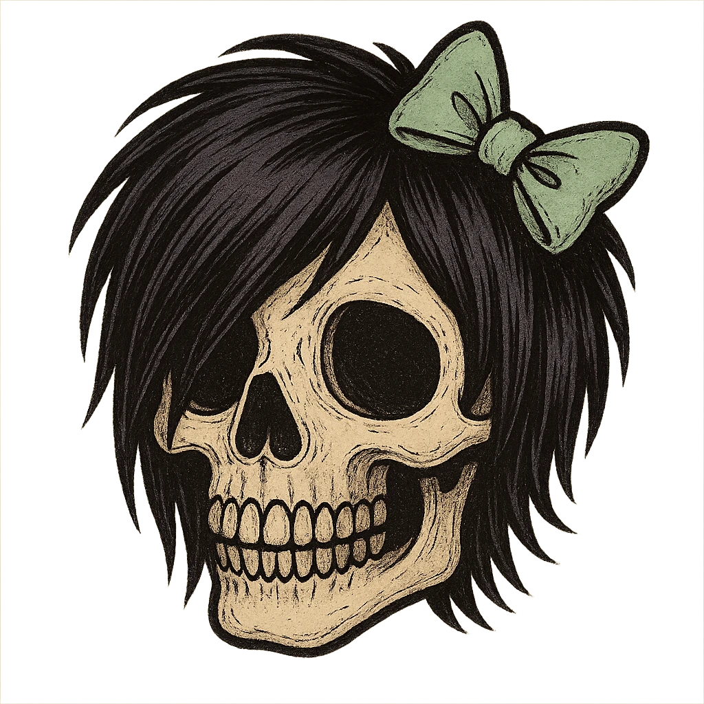 emo skull with pastel green bow emoji