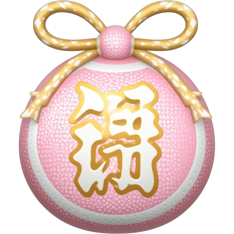 Pastel pink and white omamori with shiny glittery gold emoji