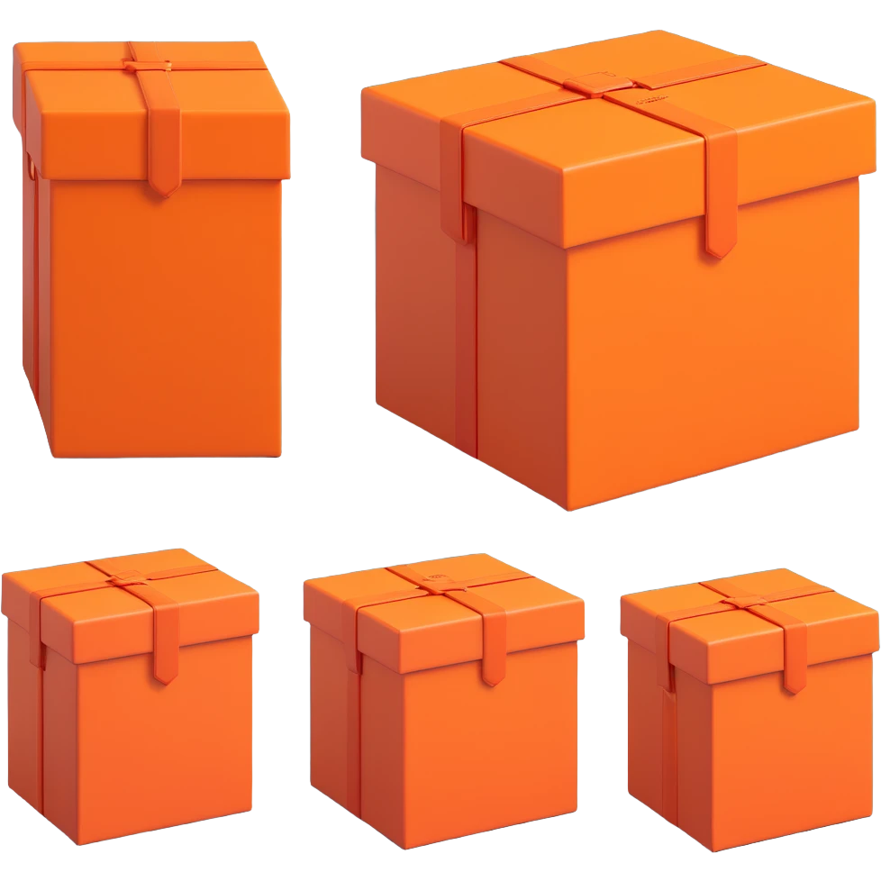 an orange Hermès box iconic luxury packaging clean elegant minimal 3D style emoji