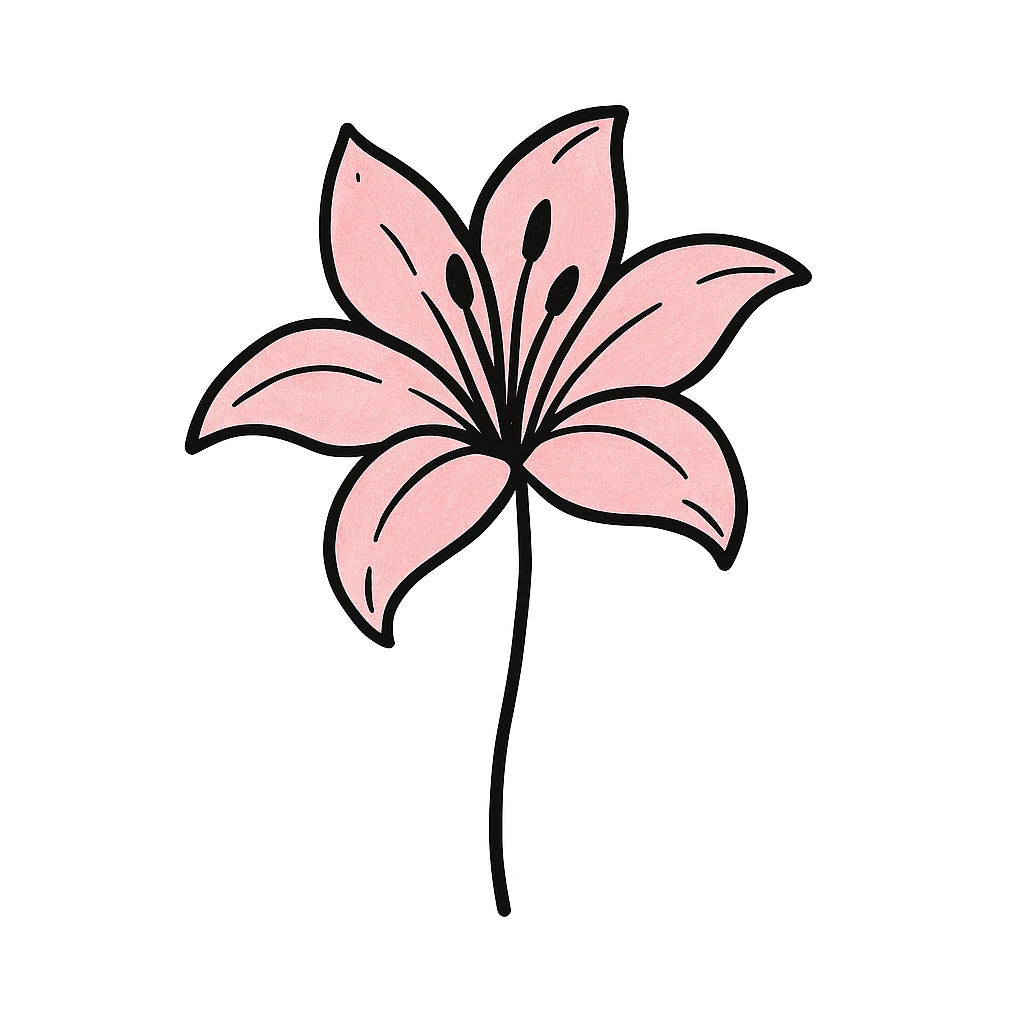 Create two versions of a lily flower: one pink and one maroon, in the style of hand drawn notion doodles. The style is doodle-like. emoji