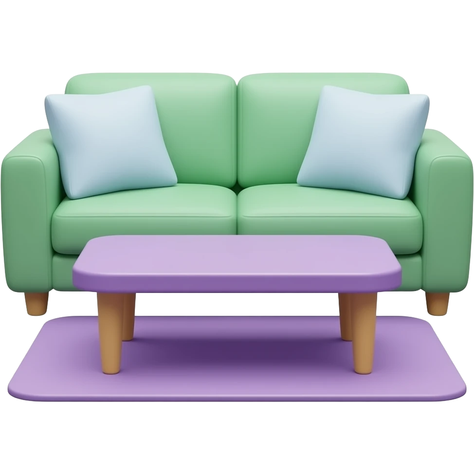 soft green purple living room table without sofa, transparent background inspired by barbie colour pallete emoji