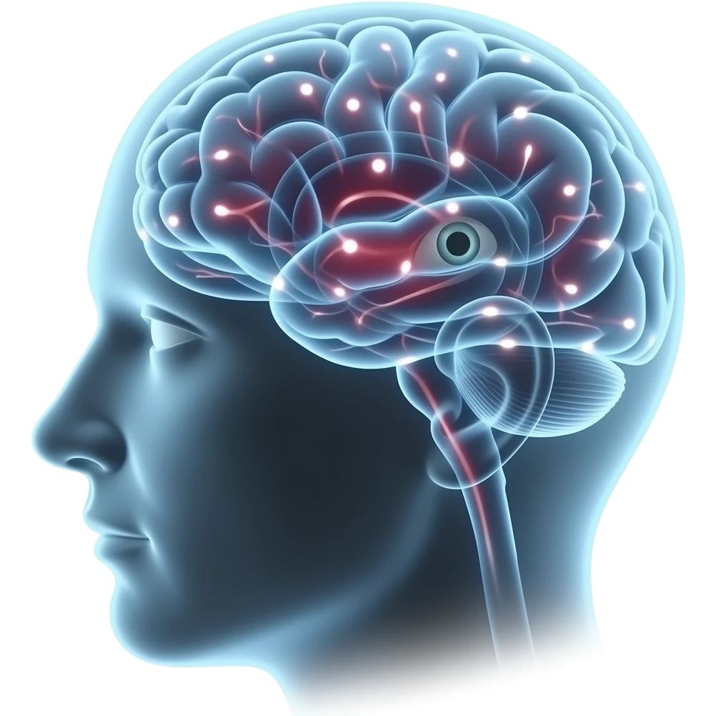 brain receiving sensory signals from eyes ears nose tongue, glowing neural connections, artistic concept of perception, futuristic, soft glow, clean aesthetic emoji