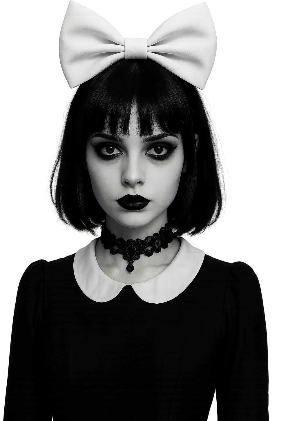 goth black white bow  , remove background  emoji