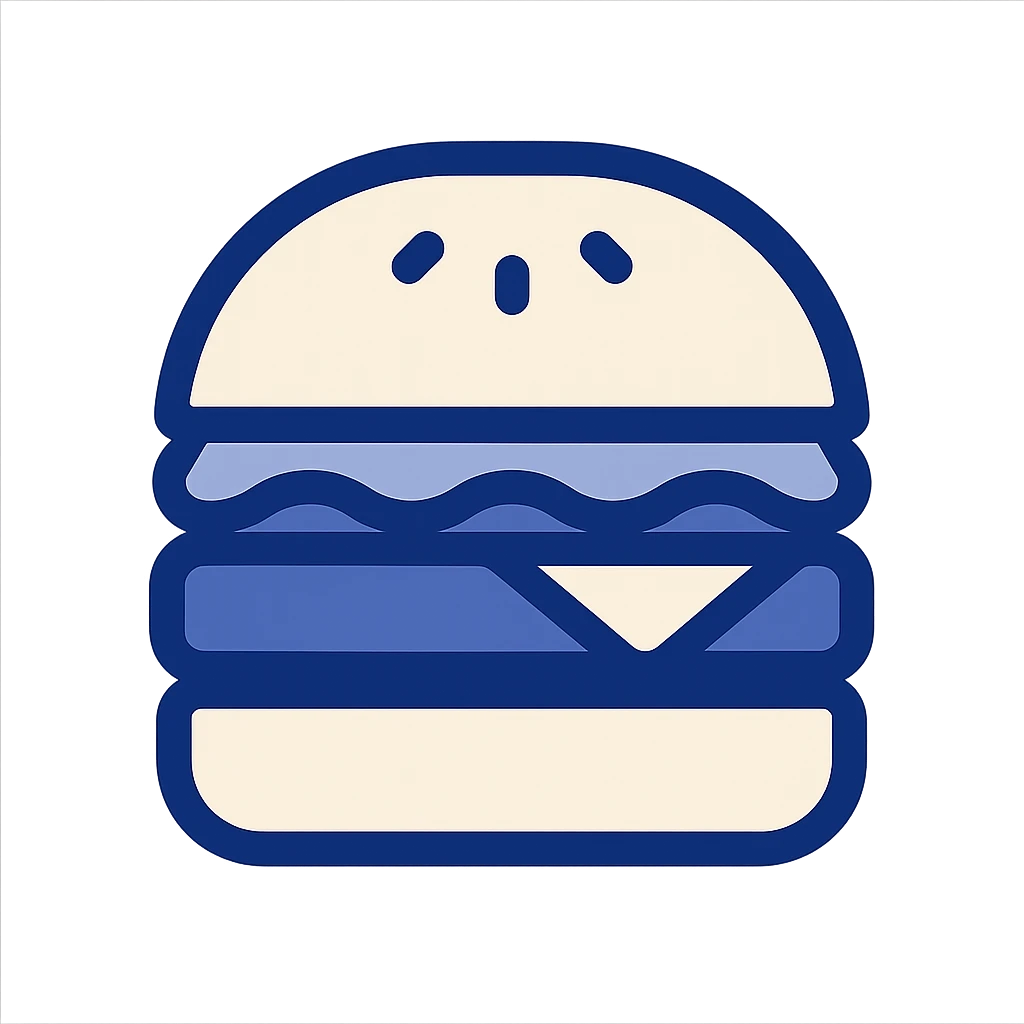 burger icon, clean and simple, modern icon style, minimal details, clear silhouette, suitable for app or website use emoji