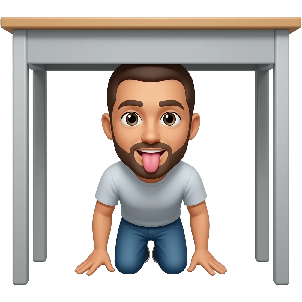 Me kneeling under desk tongue out emoji