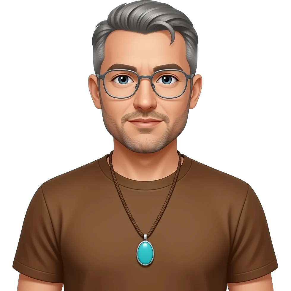 pointed chin pointed chin haved face pendant without a clasp Turquoise on brown paracord t shirt shaved grey short hair full-length photo of extreme streetwear clean-shaven face cool boy thin metal-framed glasses very entellectual man, 48 years old street wear stubble, shaved short with clippers emoji