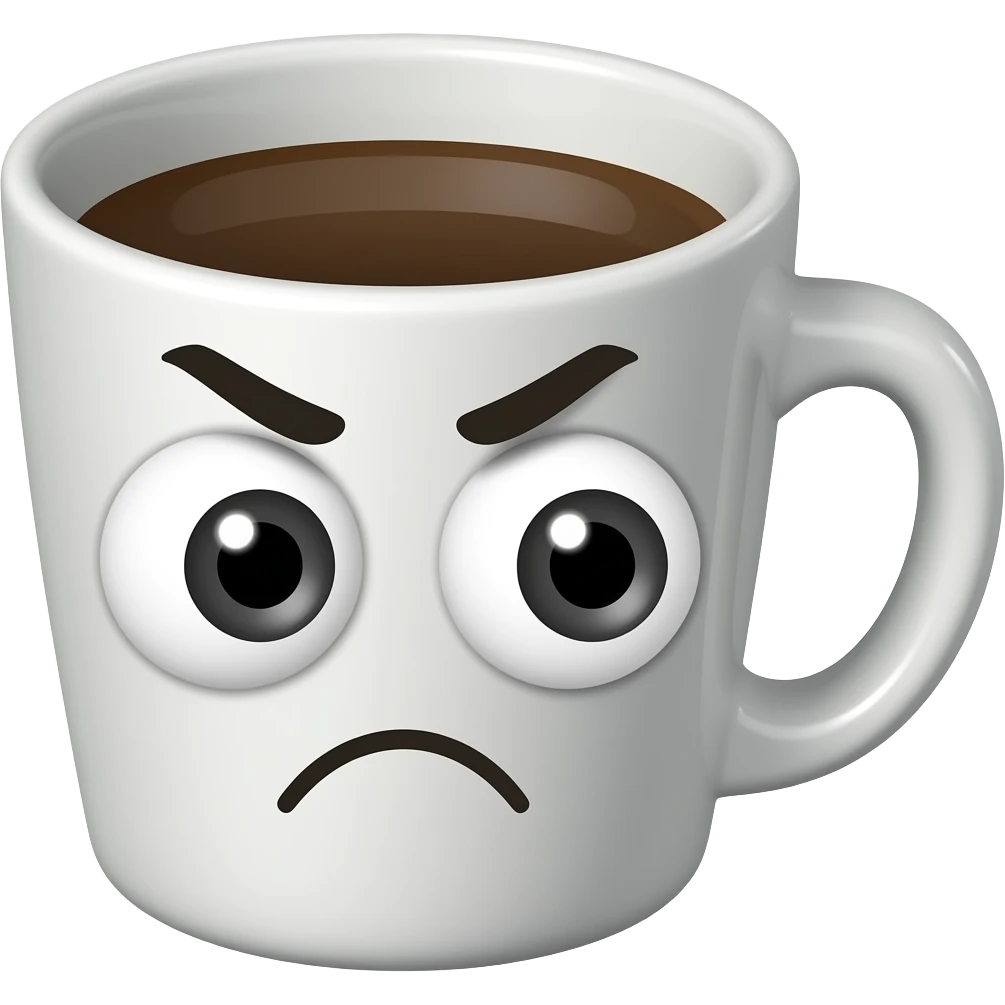 coffee cup animated whith eyes and mouth with very unhappy. emoji