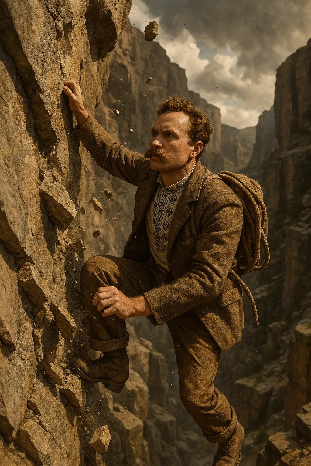 a man flakes off the rock face emoji