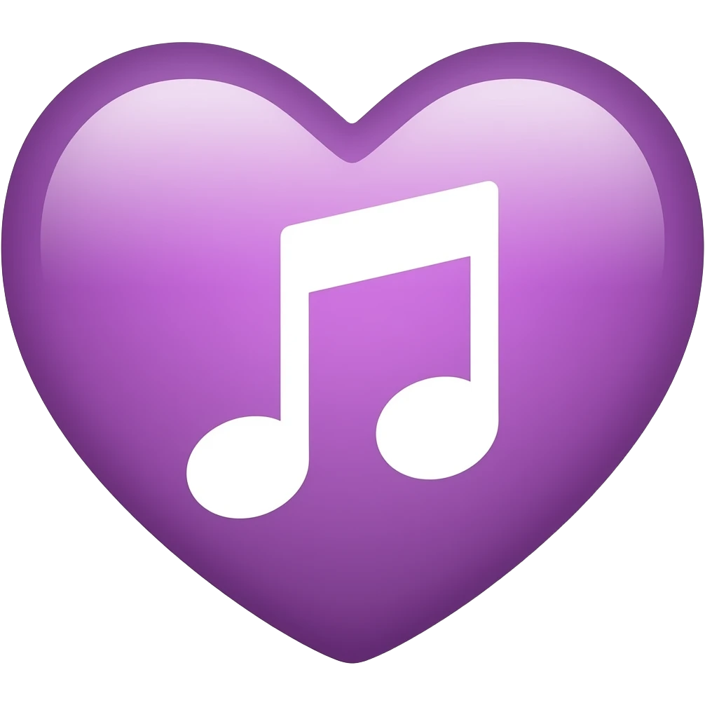 A white music note inside of a pastel purple and pink gradient heart emoji