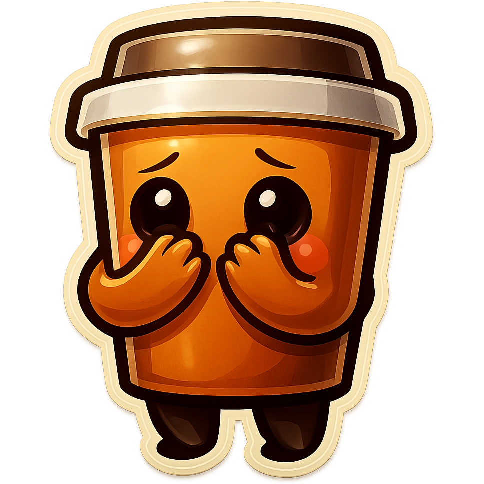 Tall coffee cup, hiding face, peeking through fingers emoji