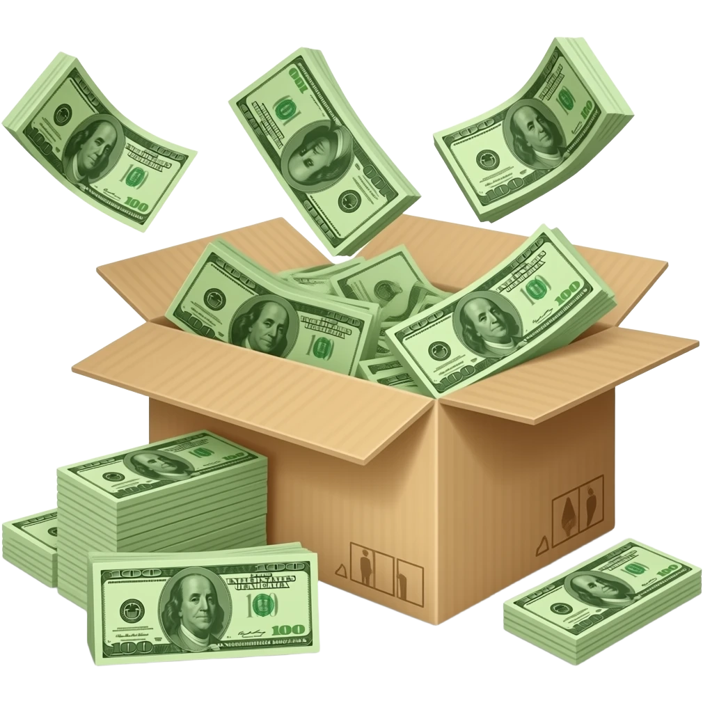 package that is open with dollar bills filling the package emoji