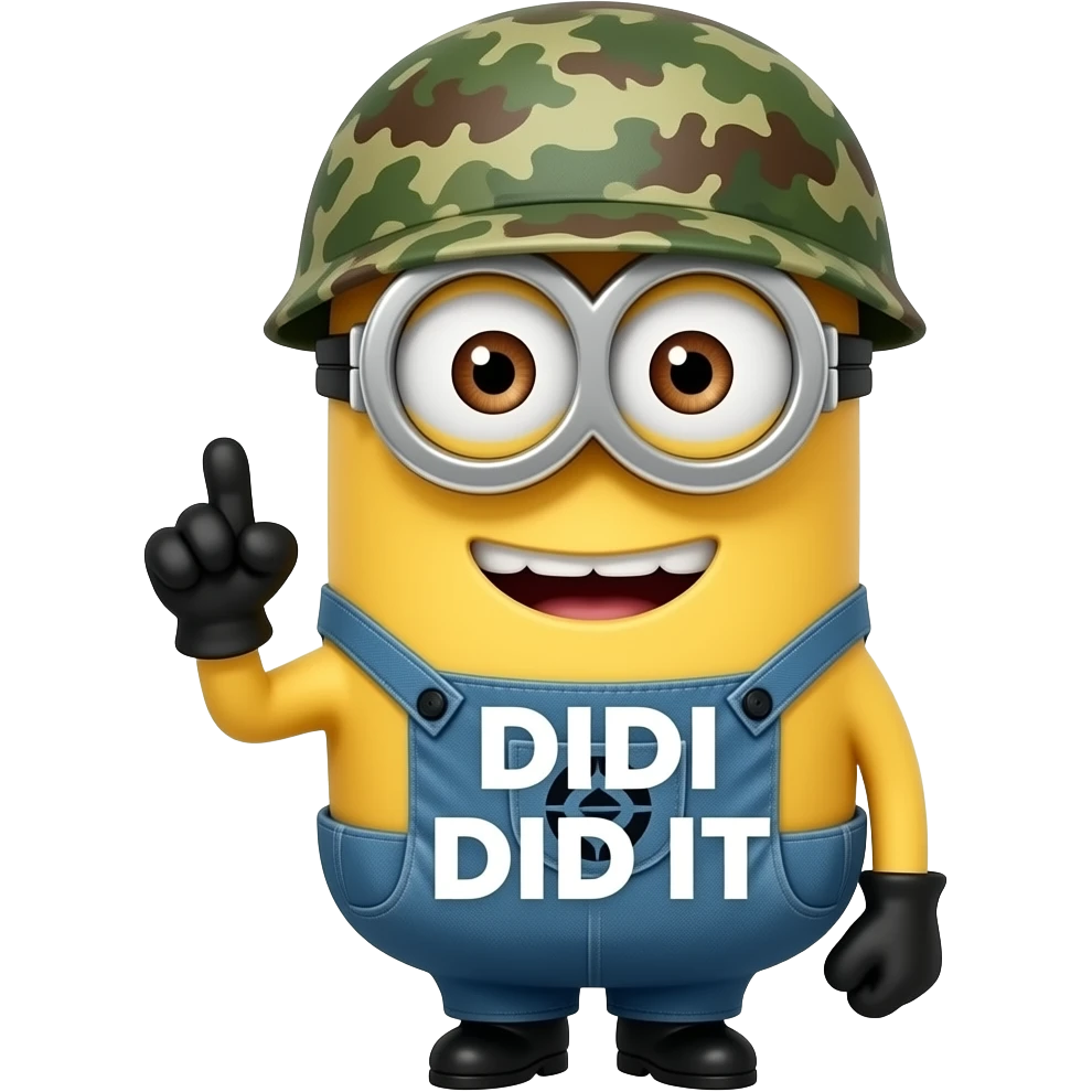Minion in army uniform Pointing text DIDI DID IT emoji