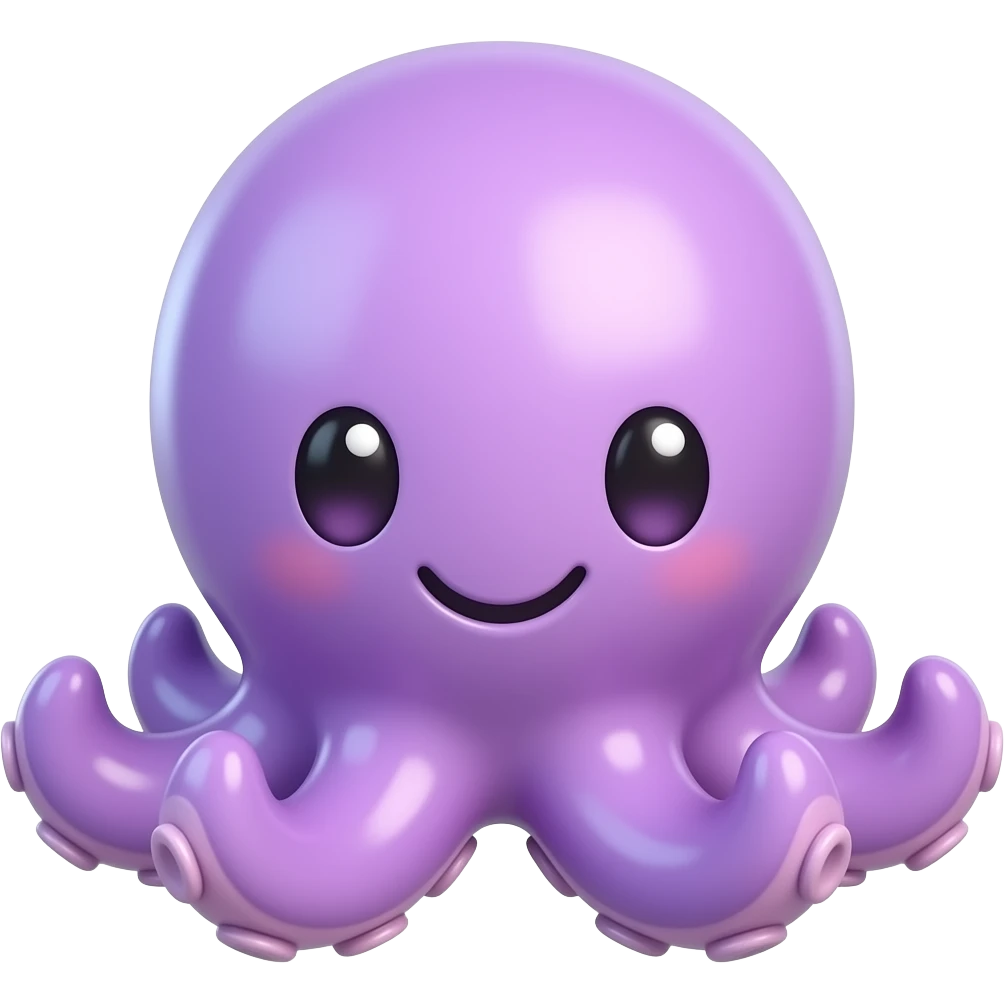 This is a 3D graphic of a purple, kawaii-style octopus characte glossy emoji