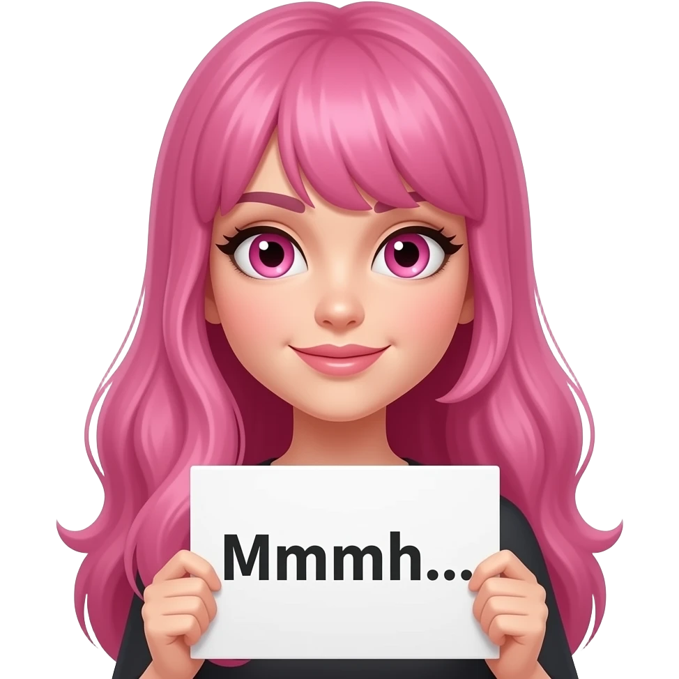 sexy girl with long pink hair and pink eyes wearing a holding a Mmmh.... sign emoji