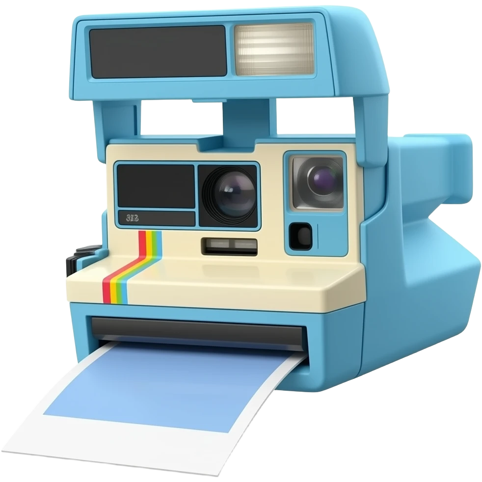 blue yellow  Polaroid camera & photo strips inspired by Barbie colour pallete emoji