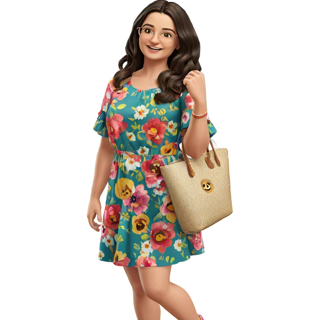 smiling girl in floral dress emoji