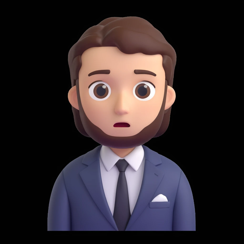 memoji style professional man in a suit, anxious, sweat on brow emoji