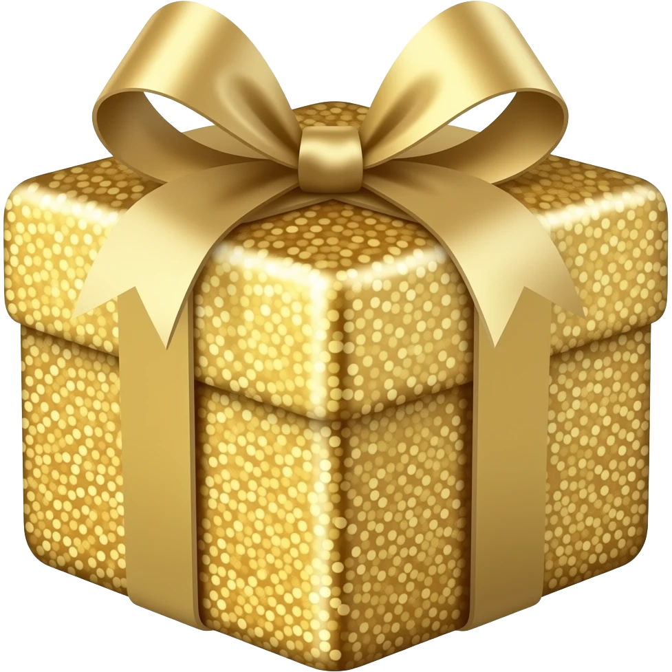 bright golden glitter gift box with robbon on it emoji