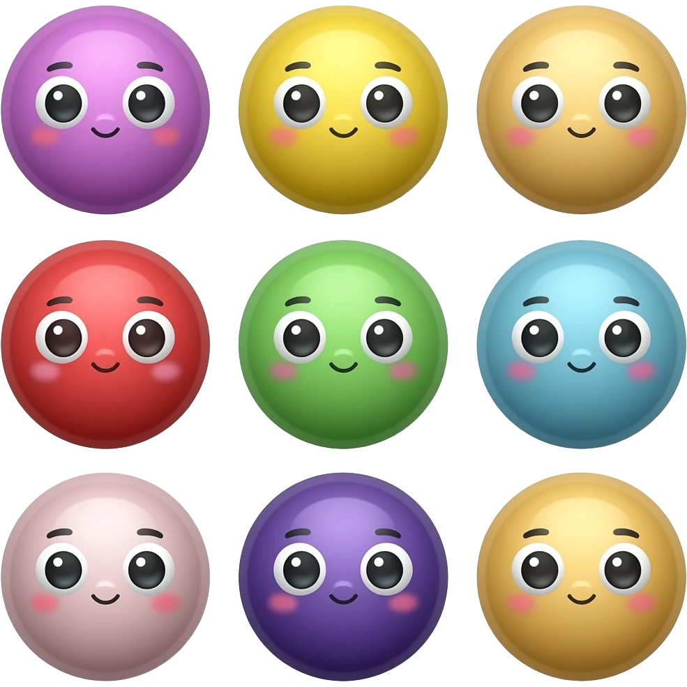 Colorful balls with cute eyes emoji