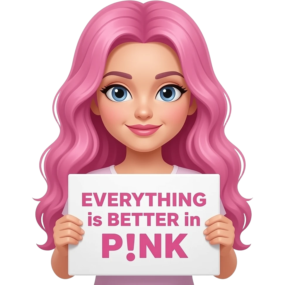 sexy girl with long pink hair holding a EVERYTHING is BETTER in P!NK sign emoji