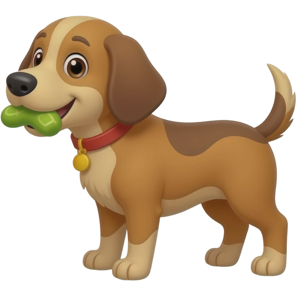 Cartoon brown dog eats standing up emoji