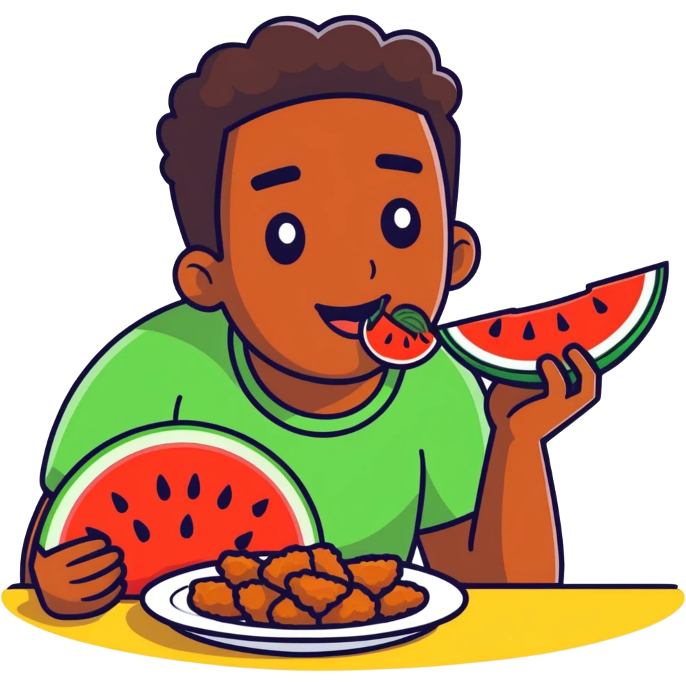 black guy eating watermelon and fried chicken emoji