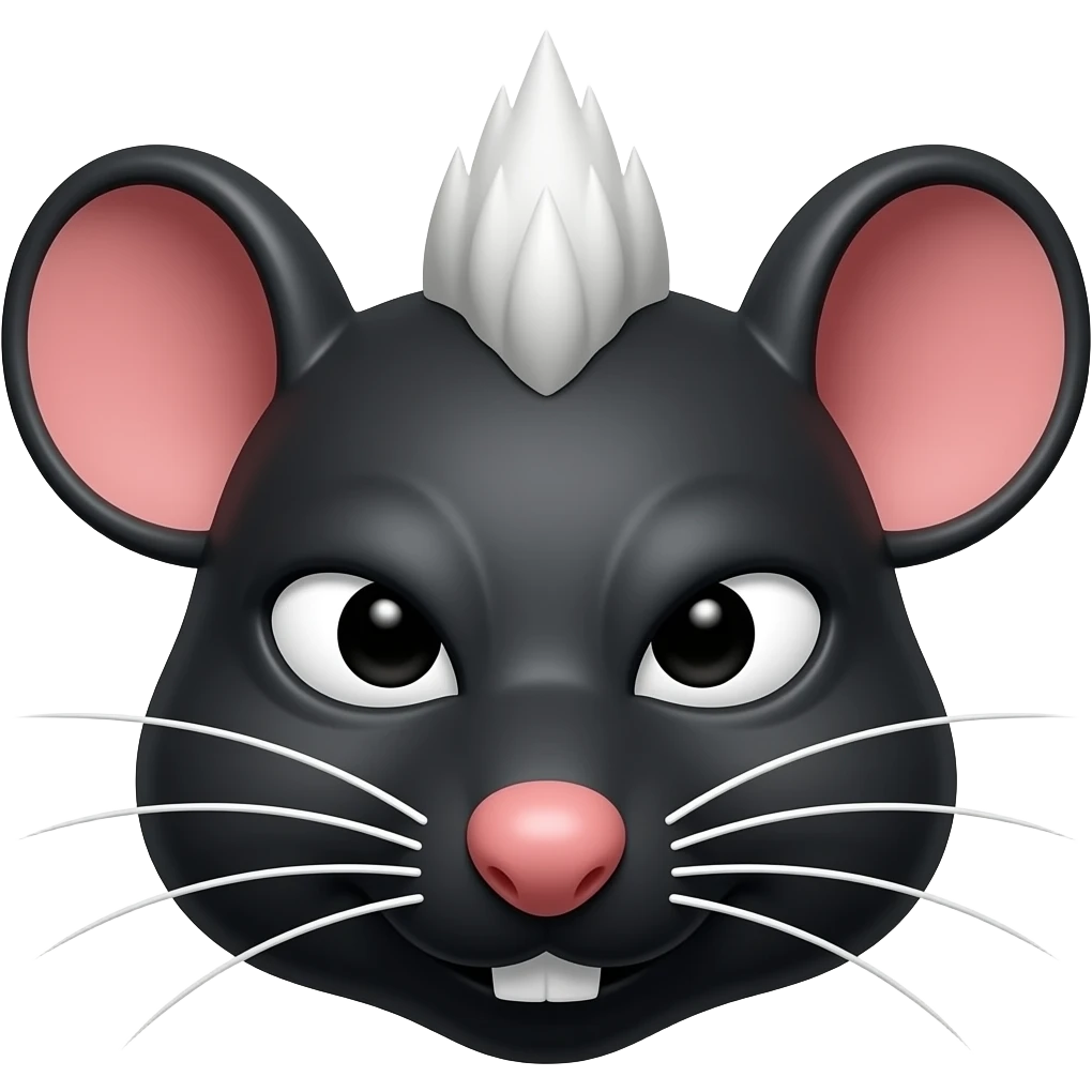 face of a black ugly mad rat with a white mohawk emoji