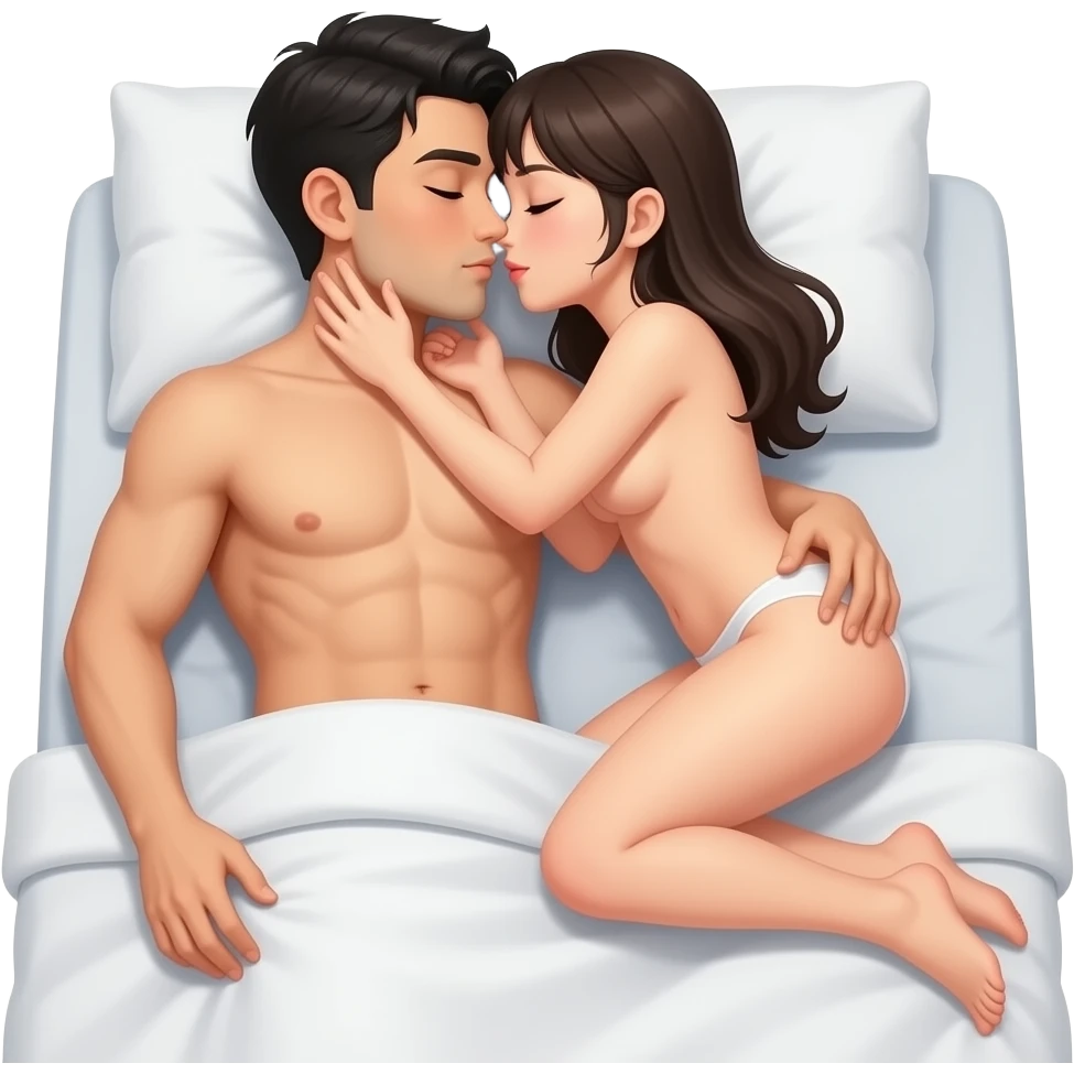 naked man and naked Japanese woman make hard sex in bed emoji