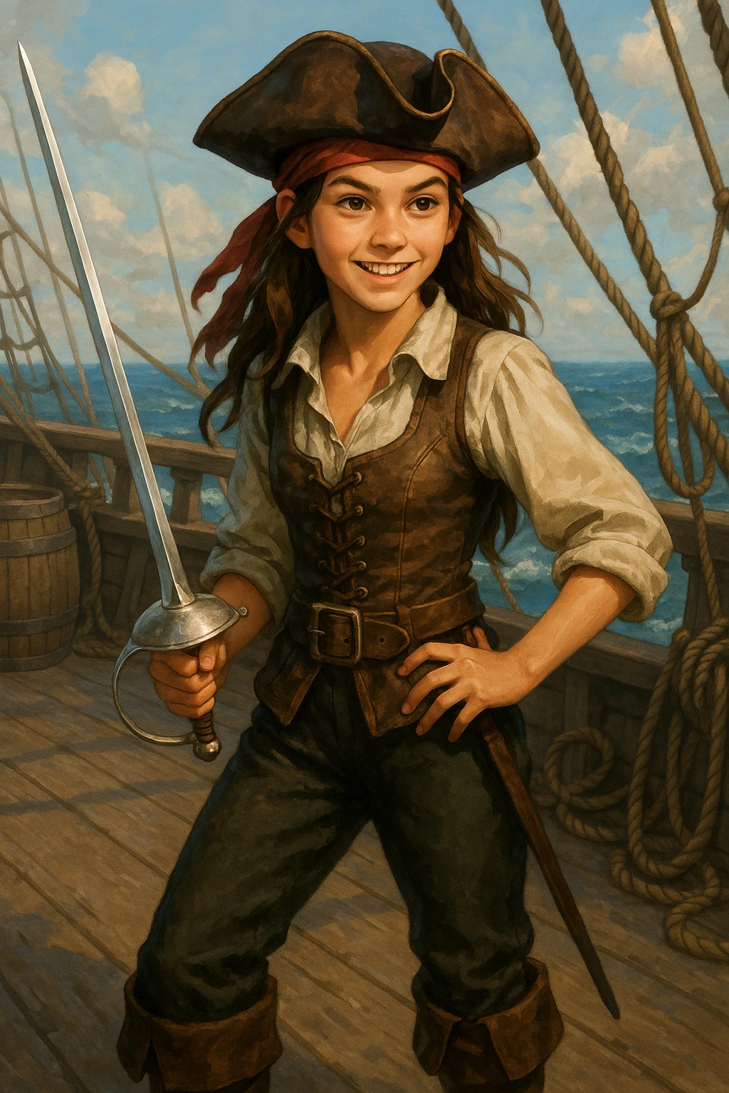 Une pirate  ( fille ) ados de 16 ans qui adore combattre en épée emoji