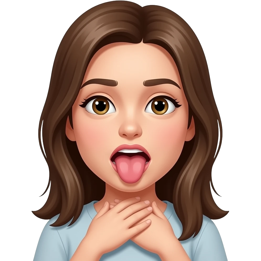 girl emoji tongue out eyes rolling back chocking themselves with both hands emoji