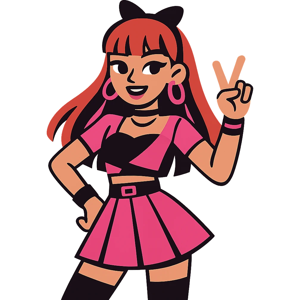 K-pop avatar inspired by Blackpink, stylish fashion, pink and black accents, playful and energetic vibe emoji