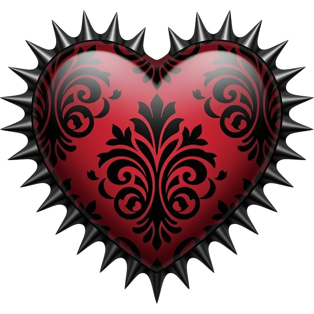 Sanguine Gothic emo edgy cool spiky Heart with black damask pattern emoji