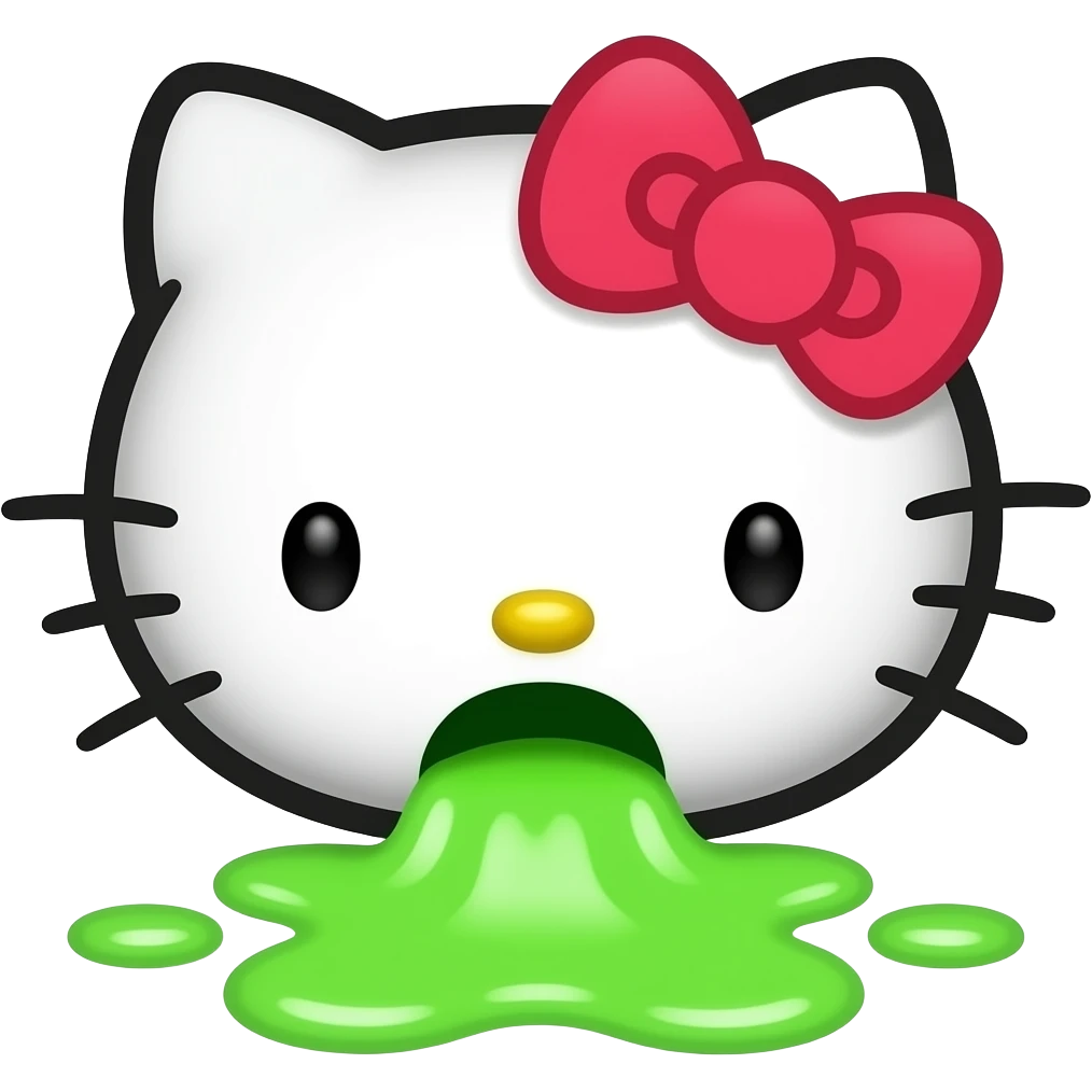 hello kitty is wide vomiting neon green emoji