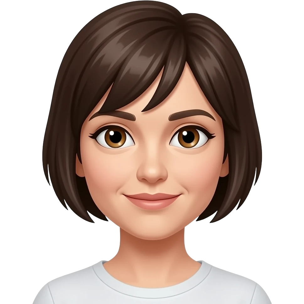 female late 30's, brown eyes and short pixie style dark brown hair emoji