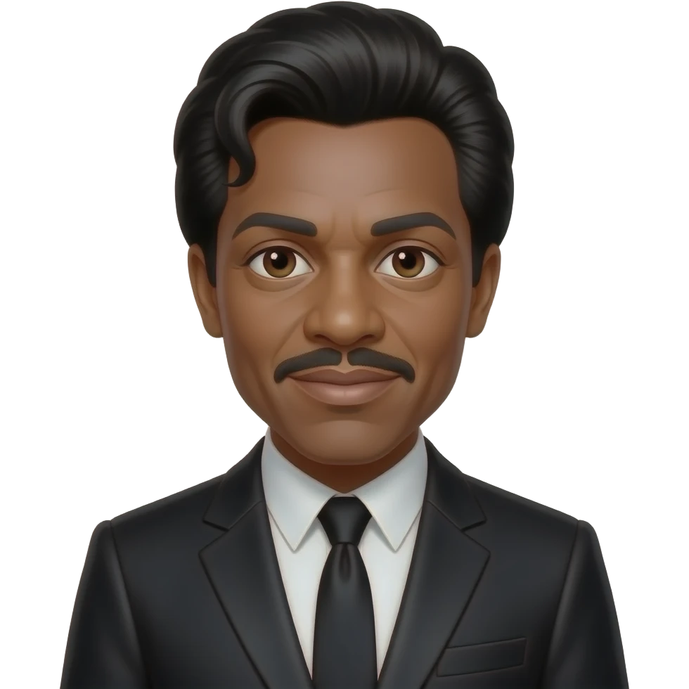 Ike Turner with dark brown eyes, black 60s boogie hair, black metallic suit emoji