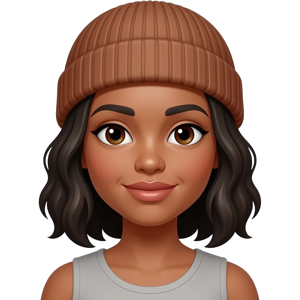 A dark skinned woman with a beanie emoji