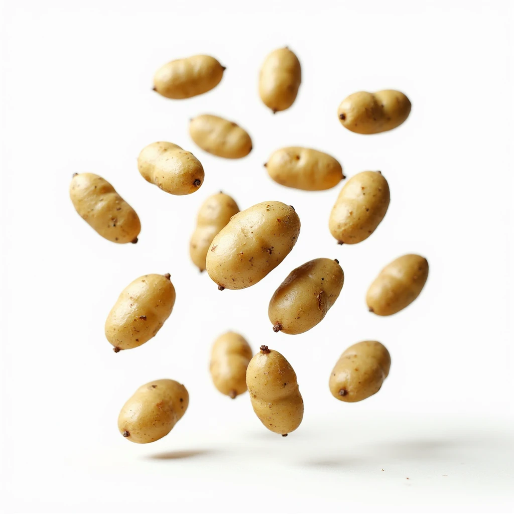 floating potatoes in the air, isolated, no background, hyperrealism 4K emoji