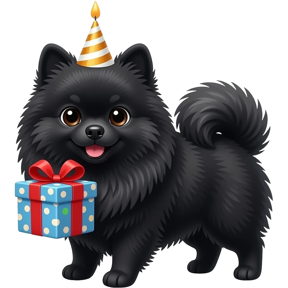 Gift Lulu da pomerania preto parabenizando a aniversariante emoji