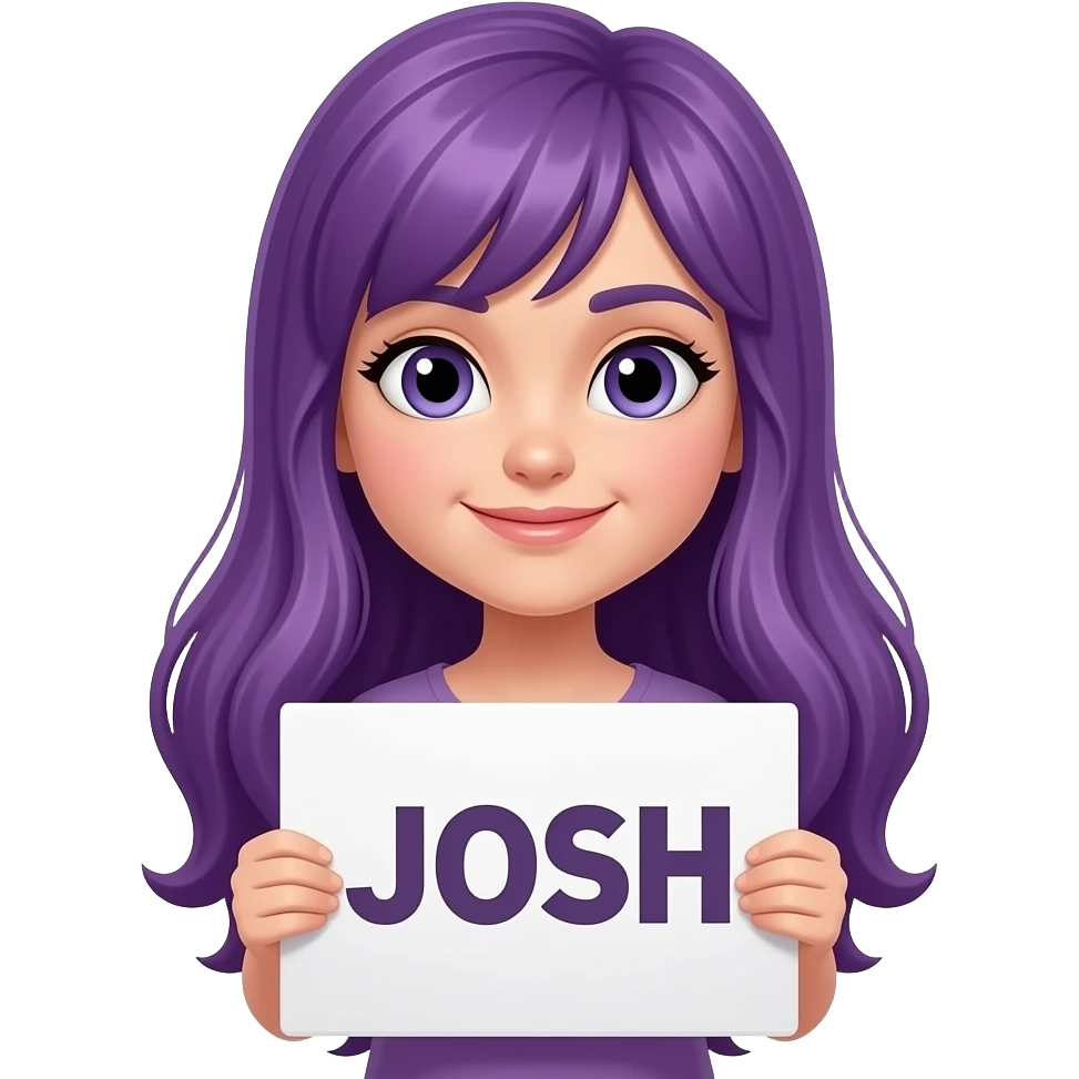 girl with long purple hair with a JOSH sign emoji