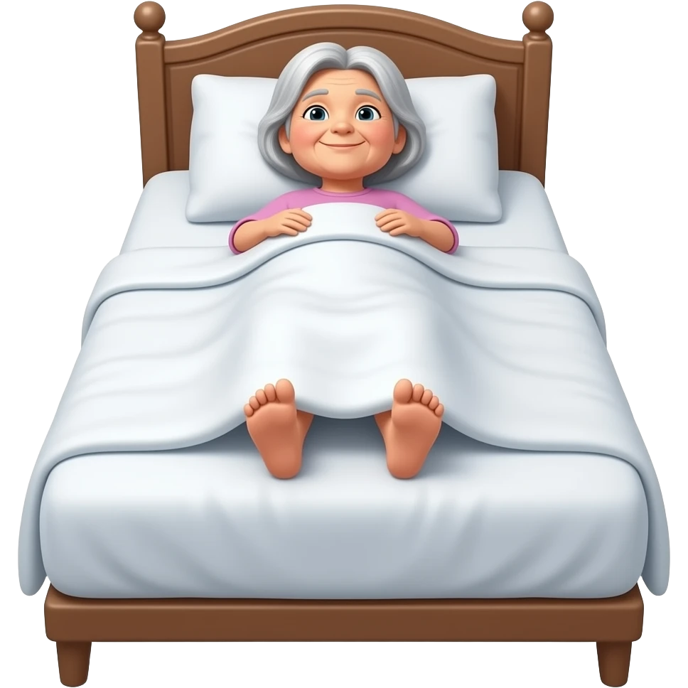 una abuelita estirada en la cama pero vieja i que se vea la cama entera pero que no se le vean los pies però que no enseñe los pies porfavor emoji