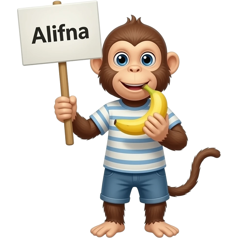 make a monkey with a sign, Enjoy Alifna eating a banana emoji