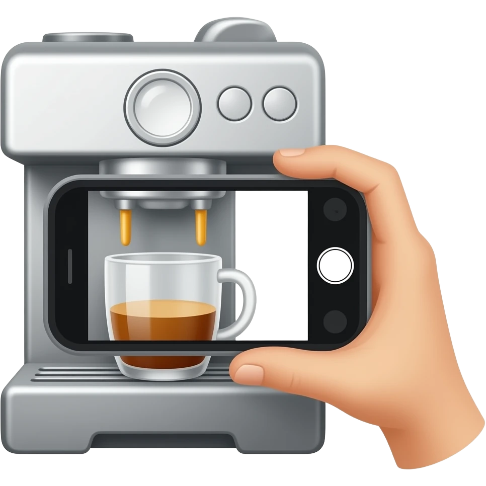 hand taking photo with iphone to a coffee machine emoji