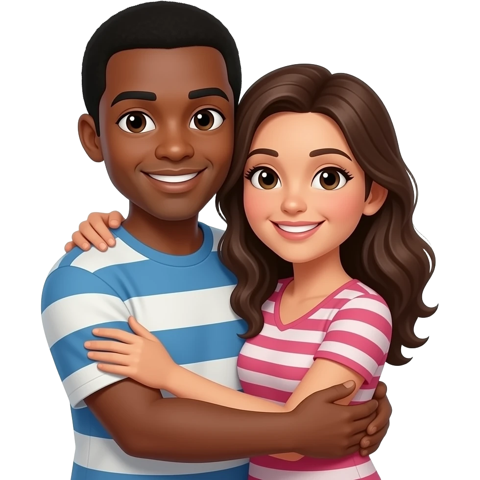 Black man and Spanish woman hugging emoji