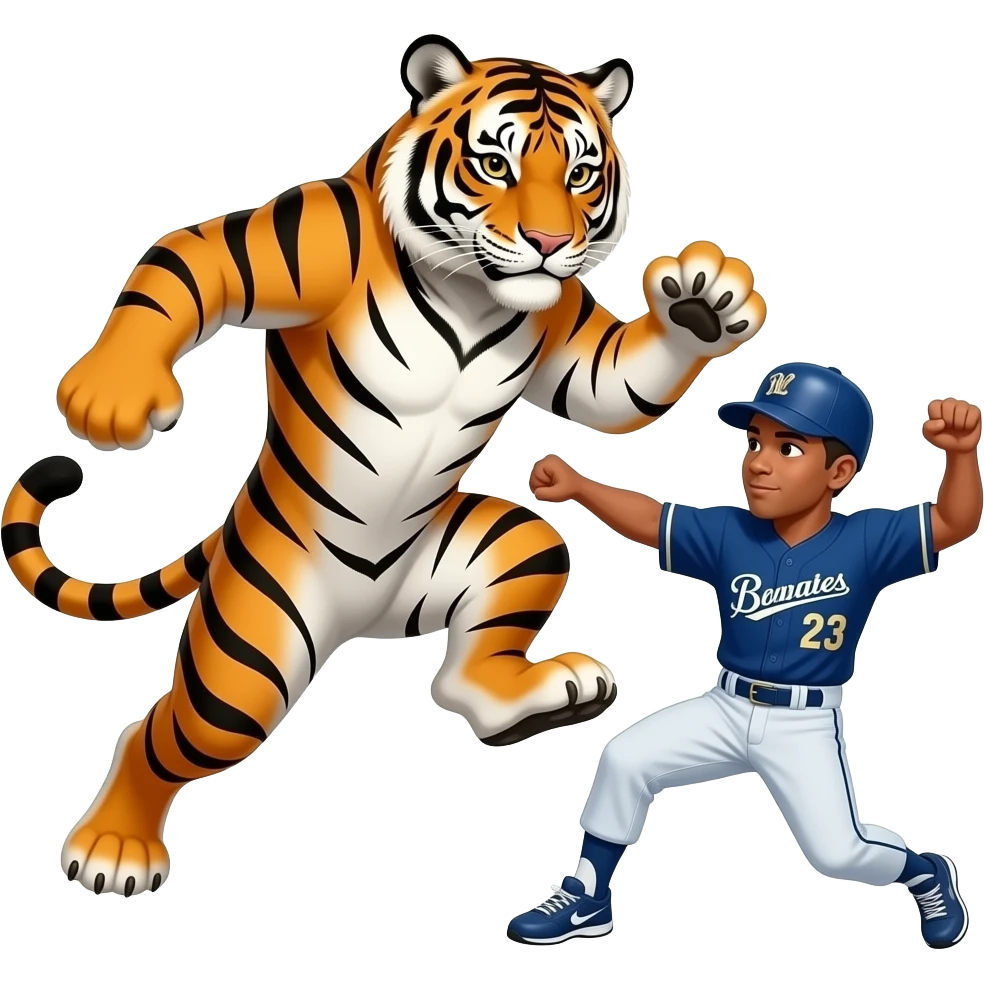 Emoji of a tiger stomping a Milwaukee brewer emoji