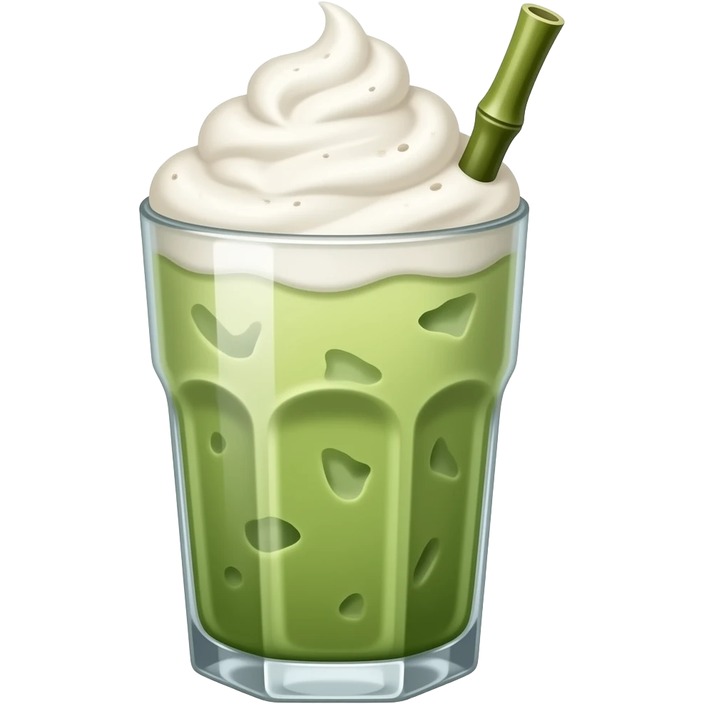 Iced cold matcha latte with vanilla foam emoji
